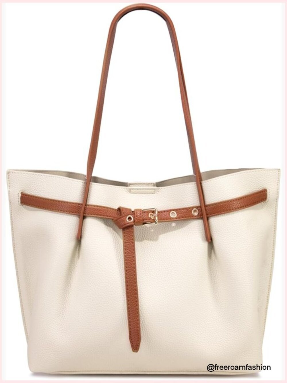 Large Vegan Leather Tote Bag with Belted Detailing and Magnetic Closure